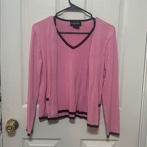 Pink Cardigan with Black Accents